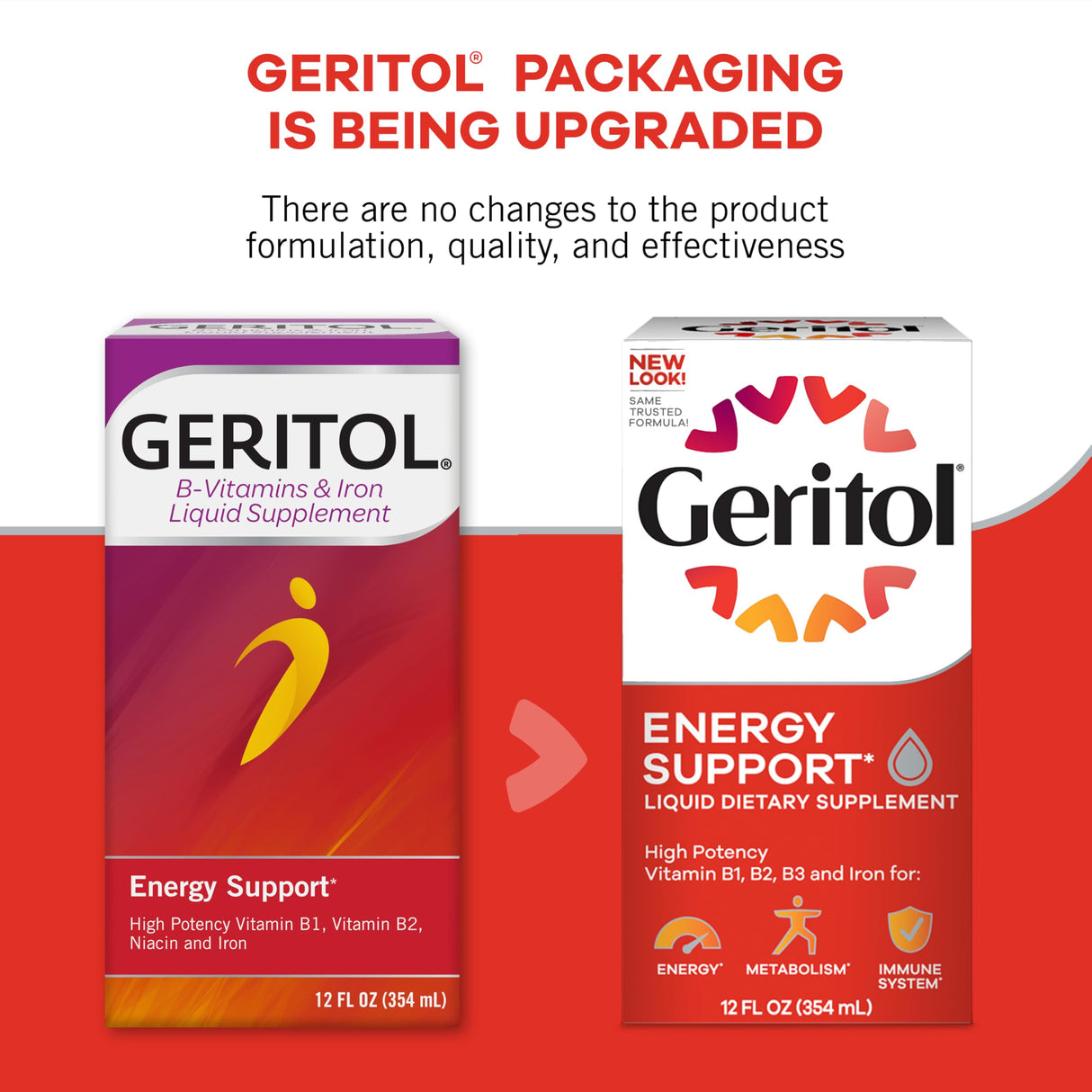 Geritol Liquid Vitamin and Iron Supplement, Energy Support, Contains High Potency B-Vitamins and Iron, Pleasant Tasting, Easy to Swallow, No Artificial Sweeteners, Non-GMO, 12 Oz, 2 Pack