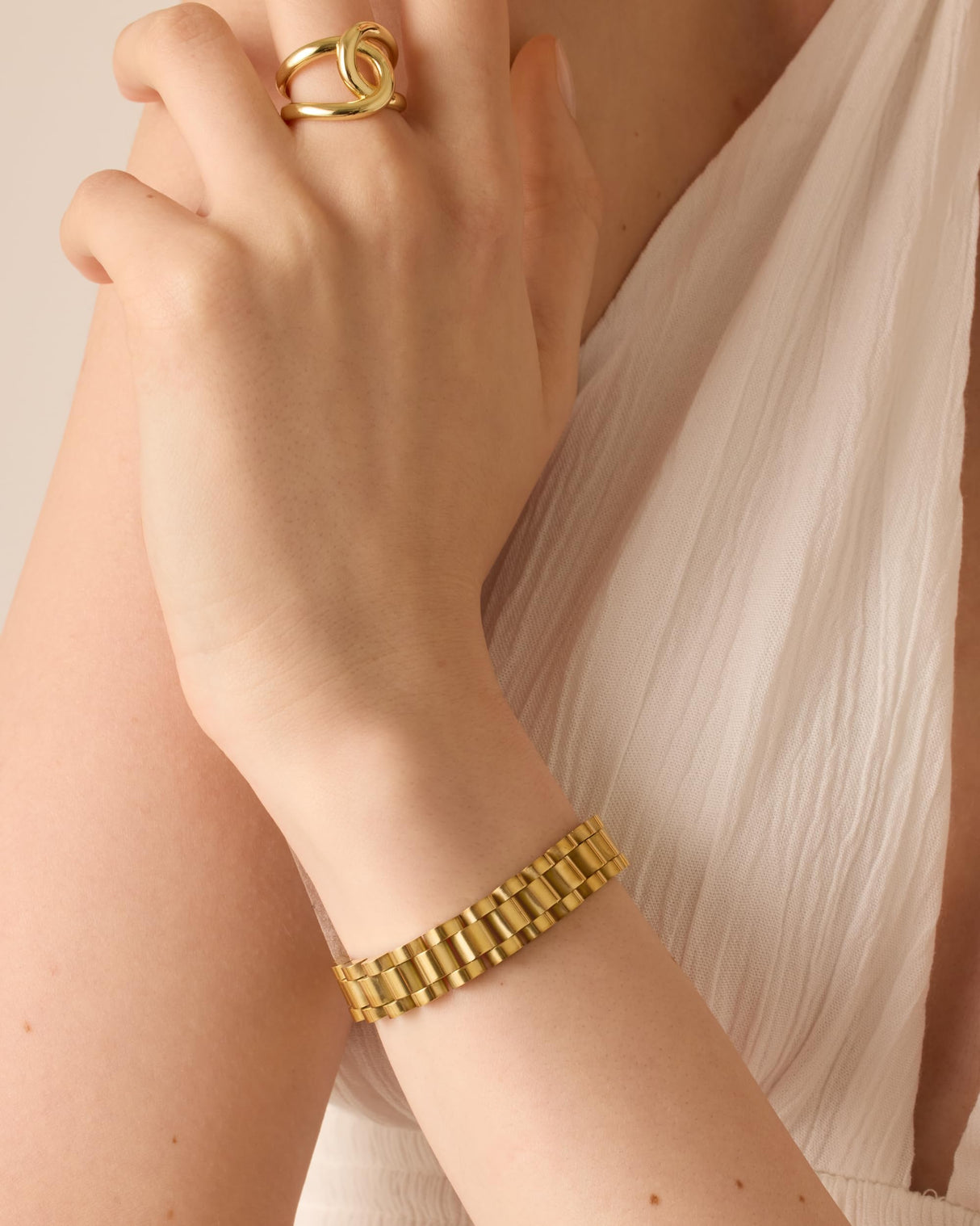 PAVOI 14K Yellow Gold Plated Waterproof Chunky Watch Strap Chain Bracelet for Women | Stainless Steel Timepiece Link Bracelet 7 Inches
