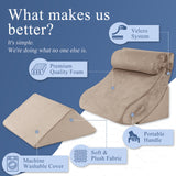 Axelrod 4PCS Orthopedic Bed Wedge Pillow Set, Post Surgery Foam for Back, Neck and Leg Pain Relief Comfortable & Adjustable Pillows- Anti Snoring, Heartburn, Acid Reflux & GERD Sleeping Light Brown