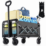 280LBS Collapsible Wagon Cart Foldable, Lightweight Grocery Cart with Wheels