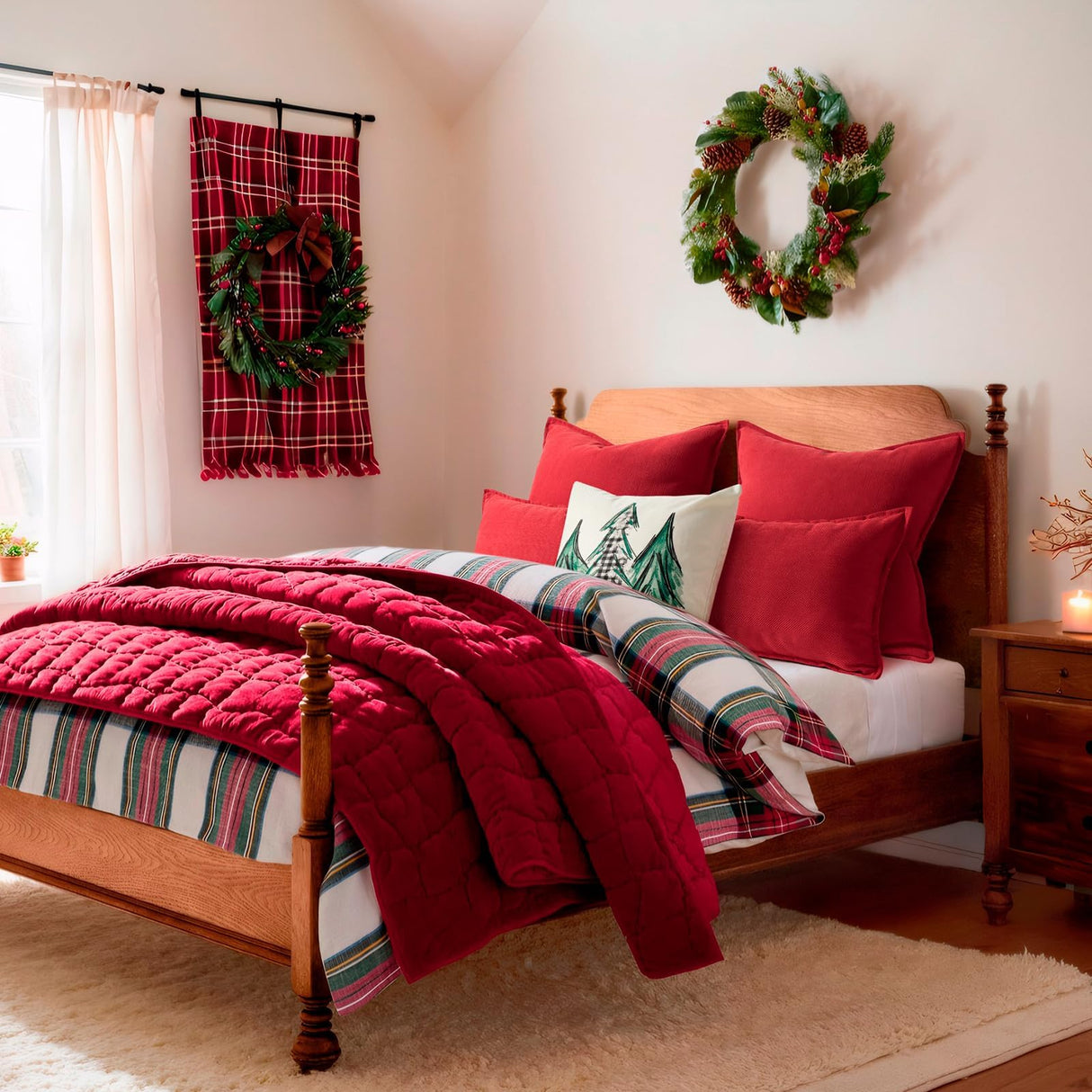 ZWJD Christmas Pillow Covers 24x24 Set of 2 Chenille Throw Red Cushion Covers with Elegant Design Soft and Luxurious Decorative Pillows for Couch, Bed, and Christmas Decor