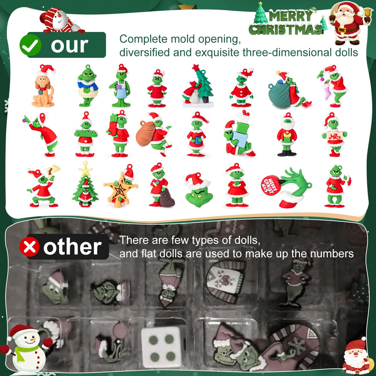 Christmas Advent Calendar 2026,Christmas Vacation Countdown Calendars,Christmas Tree Ornaments Stocking Stuffers Gifts with 24 pcs Collectible Doll Figures for Kids and Adults