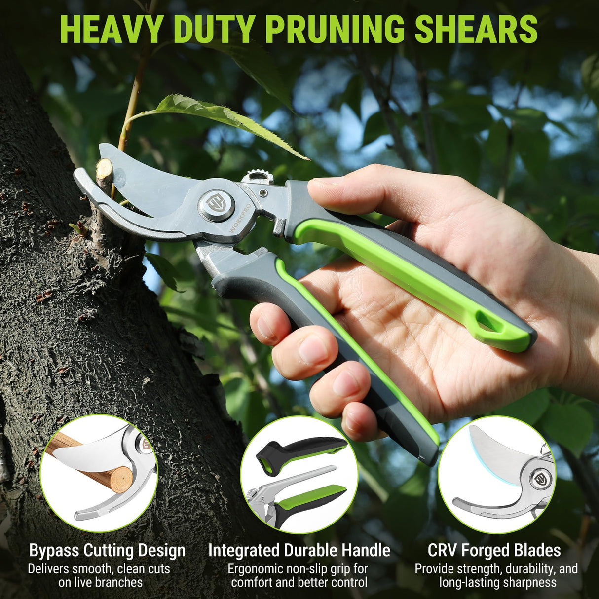 WORKPRO 2-Pack Garden Pruning Shears, 8.5" Bypass & 6.25" Straight Shears