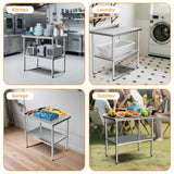 ROVSUN 36'' x 24'' Stainless Steel Table for Prep & Work,Commercial Worktables & Workstations, NSF Heavy Duty Metal Table with Adjustable UnderShelf & Backsplash for Kitchen, Restaurant,Home,Hotel