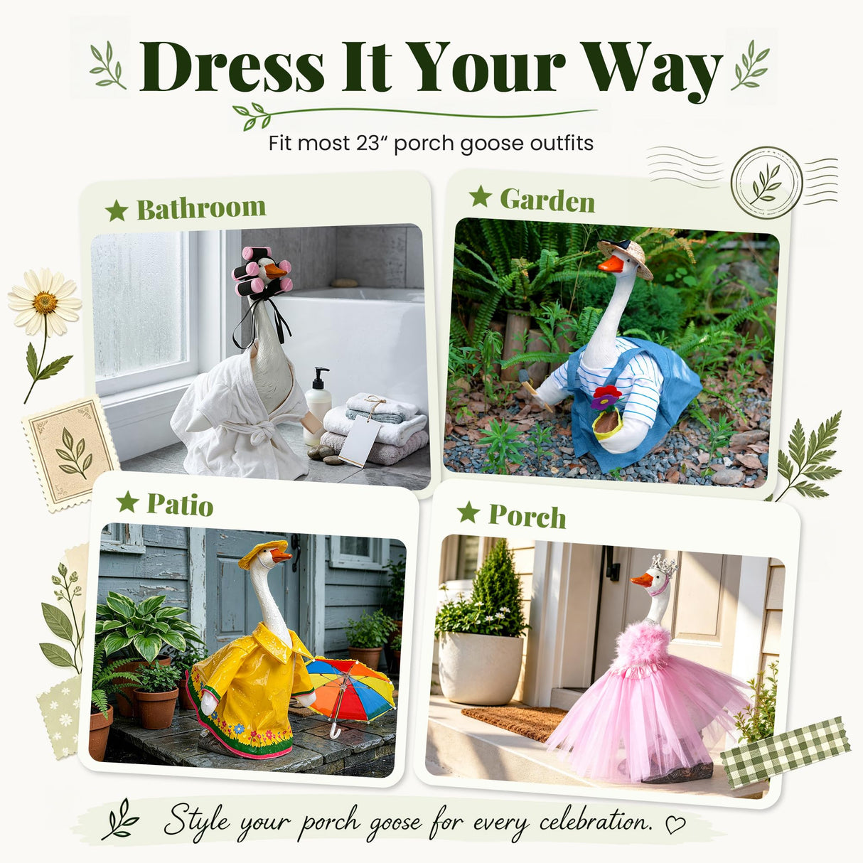 GIGALUMI 19" Large Porch Goose Statue, Durable Resin Garden Decor, Hand-Painted Animal Sculpture Indoor Outdoor, Patio Lawn Yard Art Ornaments, Birthday Housewarming Gift for Women Mom Grandma Friends