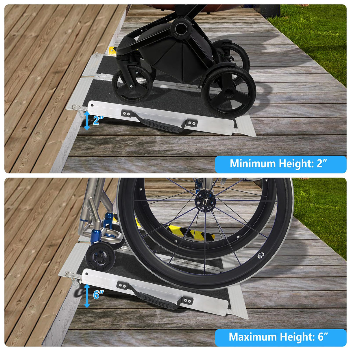 2FT Portable Wheelchair Ramp, Non-Slip Aluminum Folding Handicap Ramp, 800 LBS Capacity Door Threshold Ramps for Home Steps, Scooter Ramps for Car, Doorways, Curbs, Stairs, Cart, Wheel Chair Ramp Step