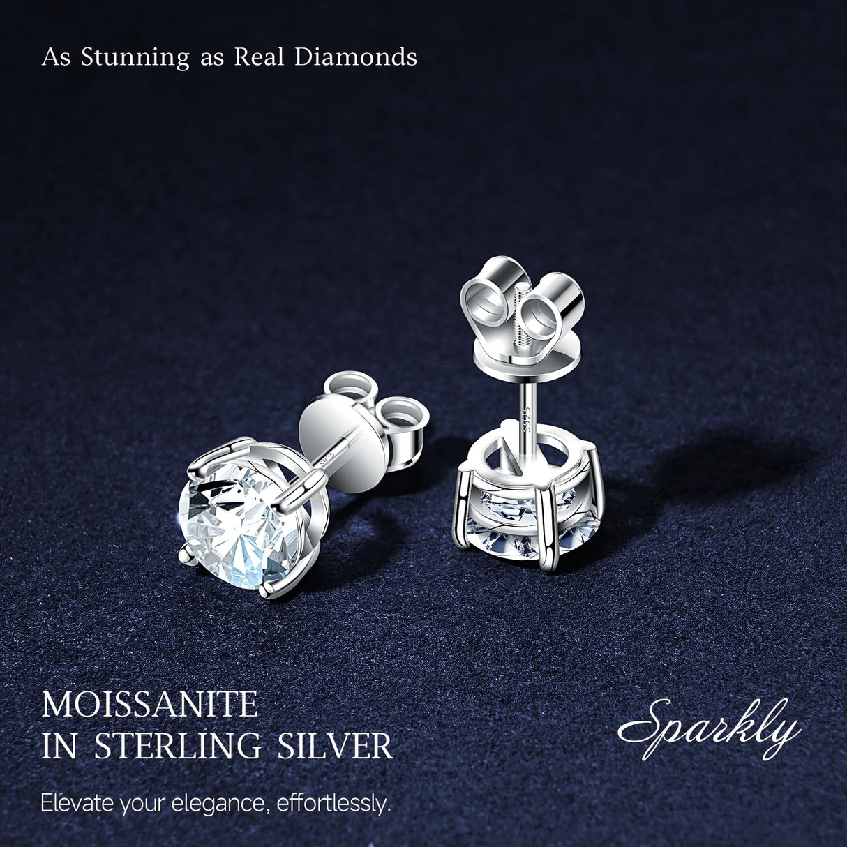Velelia Moissanite Earrings for Men Women, 0.2ct-3.0ct Men 925 Sterling Silver Earrings, Round Cut Diamond Stud Earrings for Women