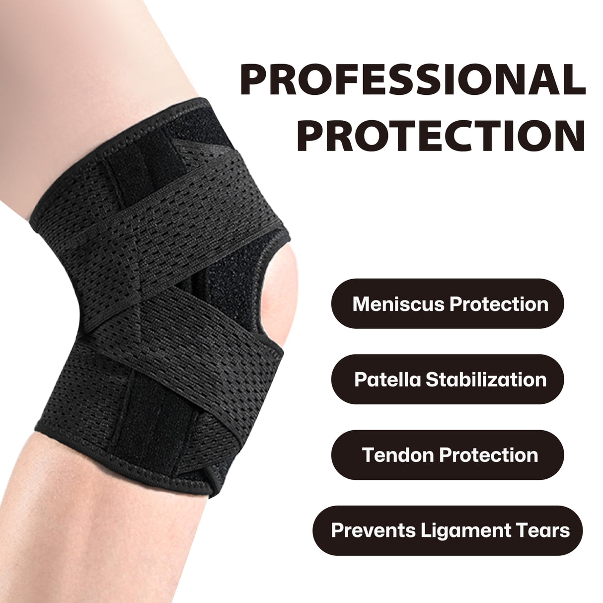 Knee Brace with Side Stabilizers for Knee Pain, Adjustable Knee Support for Meniscus Tear ACL MCL Arthritis Injury Recovery, Breathable Knee Wrap for Men & Women, Workout, Sports (Black, XX-Large)