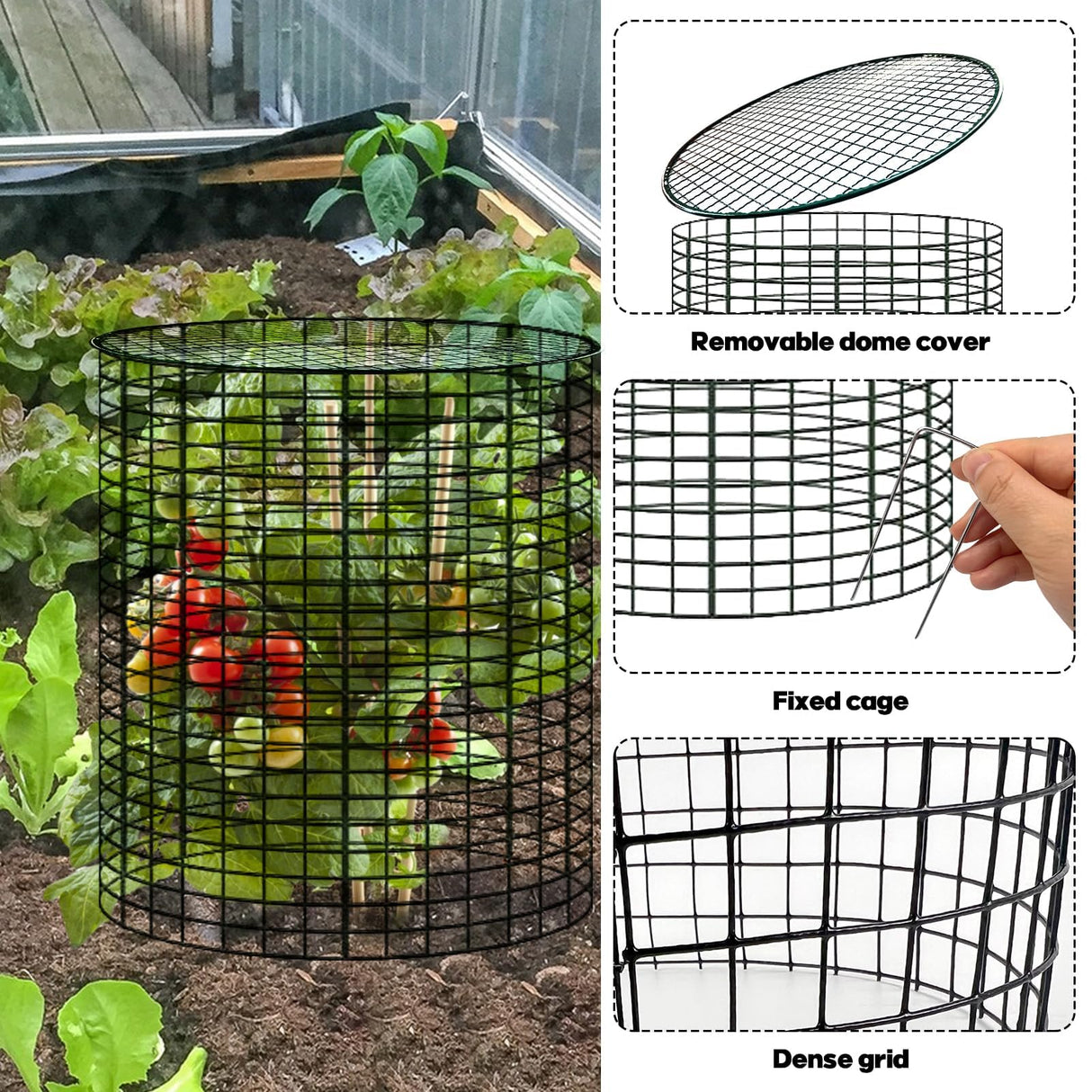 6 Sets of 24'' x 12'' Garden Plant Protectors from Animals with Detachable Covers, Metal Plant Cage Chicken Wire Cloche with Ground Stakes and Nylon Tie, Wire Plant Cage to Keeping Bunny Animals Out
