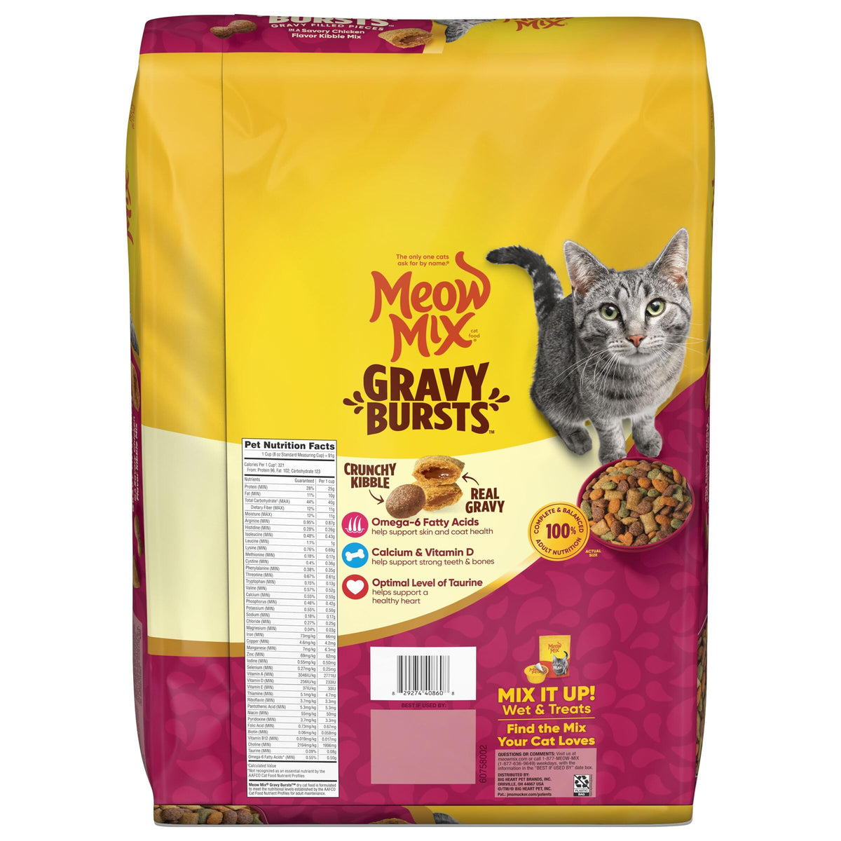 Meow Mix Gravy Bursts, Dry Cat Food, Savory Chicken Flavor, 13.5 lb. Bag