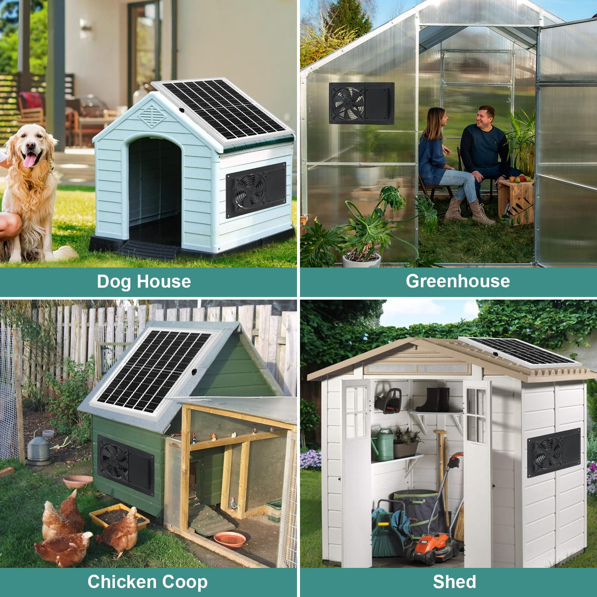 Solar Powered Fan with Battery Run Day/Night, 15W Solar Fan for Chicken Coop with 16.4Ft Cable,3/6H Timer, Waterproof Greenhouse Fans for Shed, Chicken Coop,Ventilation