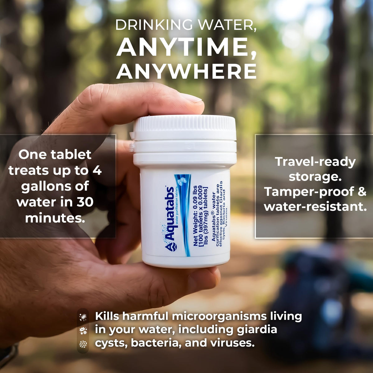 Aquatabs Water Purification Tablets, 397mg 100 Pack, Camping & Emergency