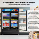 Velieta Commercial Beverage Refrigerator with 2 Glass Door, 383L Display Fridge Beverage Cooler with Customizable Lightbox Adjustable Shelves, Drink Fridge Merchandiser for Restaurant Shop, Black