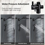 Shower Head, 8 inch Multifunction High Pressure Rain Shower Head with Handheld Spray Combo with 11'' Angle Adjustable Extension Arm/Flow Regulator/Shower System Matte Black