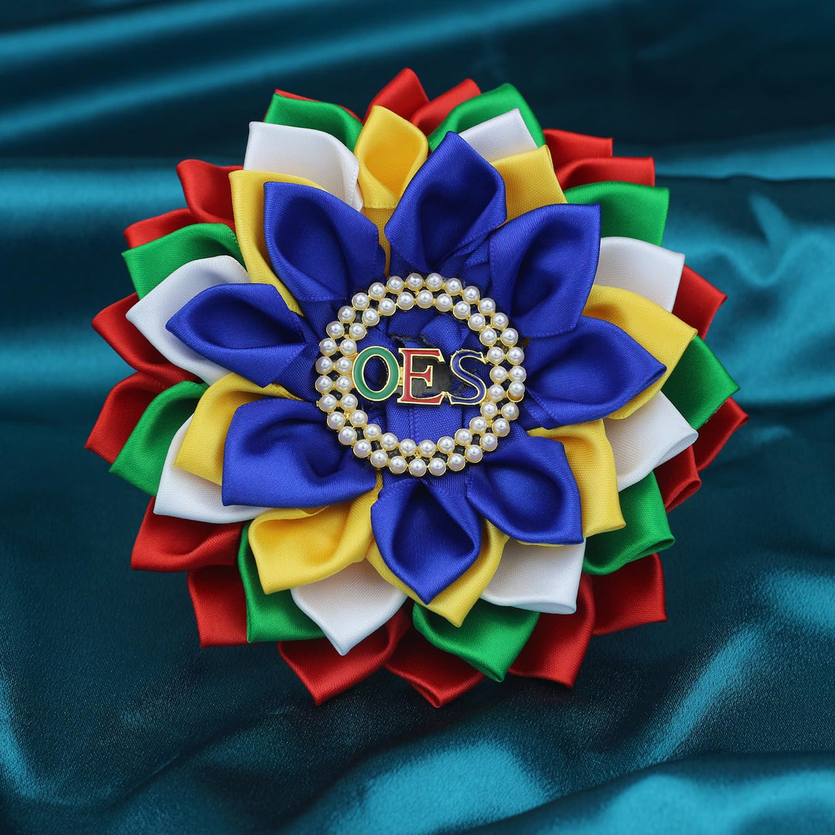 Order of The Eastern Star Brooch Pin for Women OES Brooch Pin Sorority OES Gift Greek Paraphernalia Jewelry Satin & Pearl 5.5" Flower Pin for Sisterhood