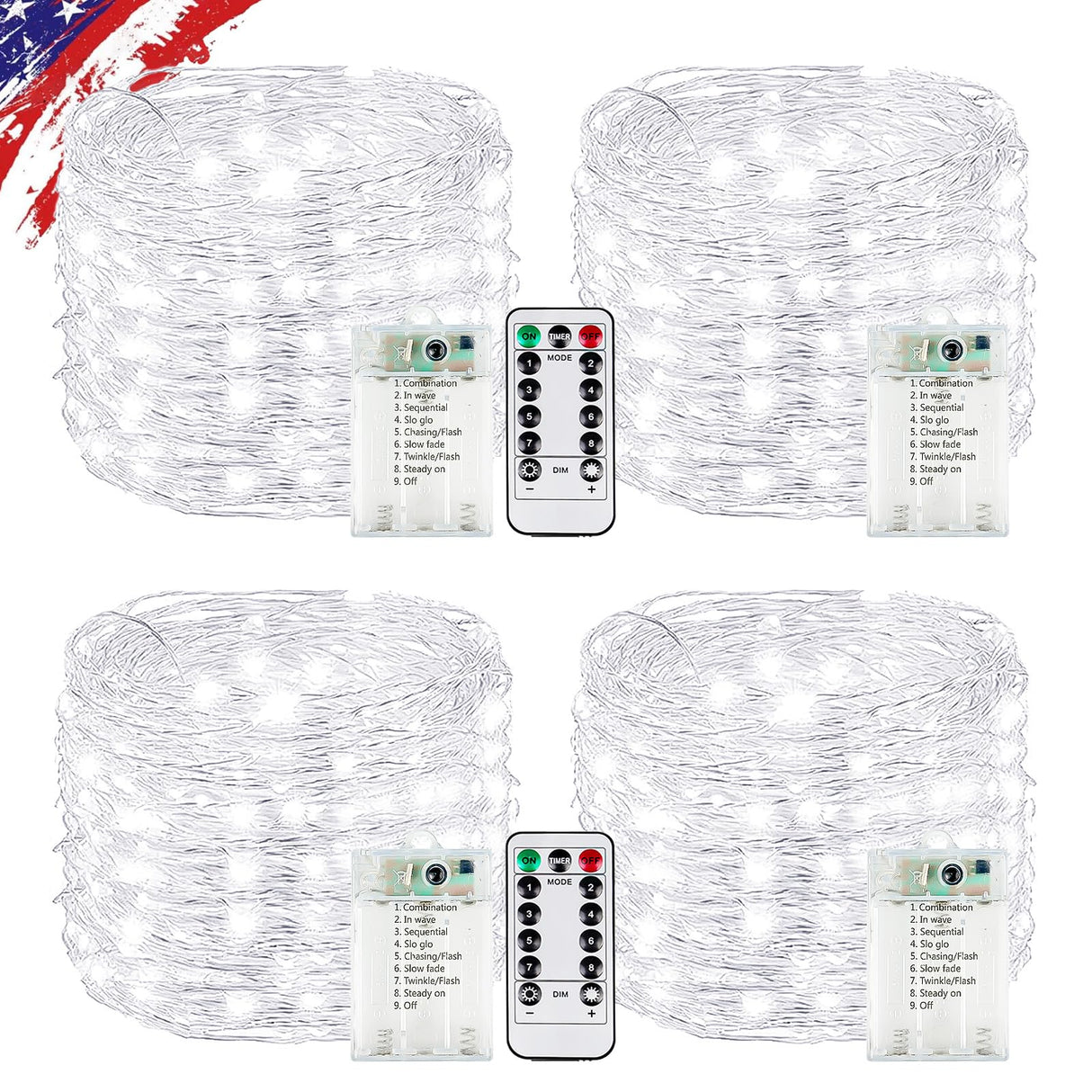 4 Pack White Fairy Lights Battery Operated with Remote, Waterproof 20FT 60LED Cuttable Twinkle Lights with Timer Indoor Outdoor, String Light for Bedroom, Classroom, Wedding, DIY, Christmas Décor
