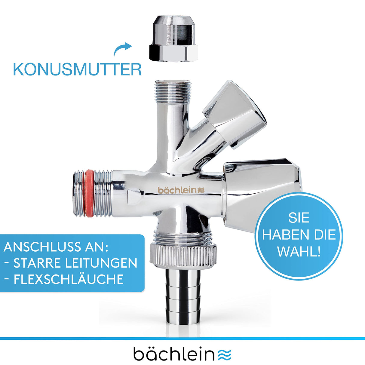 Valvola Angolare Combinata Universale Bächlein Autosigillante, Valvola Angolare Combinata per Tubi dell'Acqua Fredda e Calda con un'Ampia Gamma di Opzioni di Collegamento, Valvola Angolare