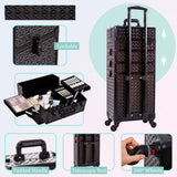 AROUS 5 in 1 Professional Makeup Train Case Aluminum Cosmetic Case Rolling Makeup Case Extra Large Trolley Makeup Travel Organizer, with 360° Swivel Wheels,Black