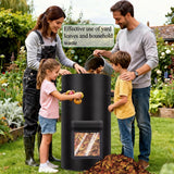 Compost Bins Outdoor with Observation Windows, 34 Gallon Reusable Home Compost Bucket for Outside Garden, Backyard, Heavy Duty Nonwoven Fabric Yard Waste Bag (1 Pack, Black)