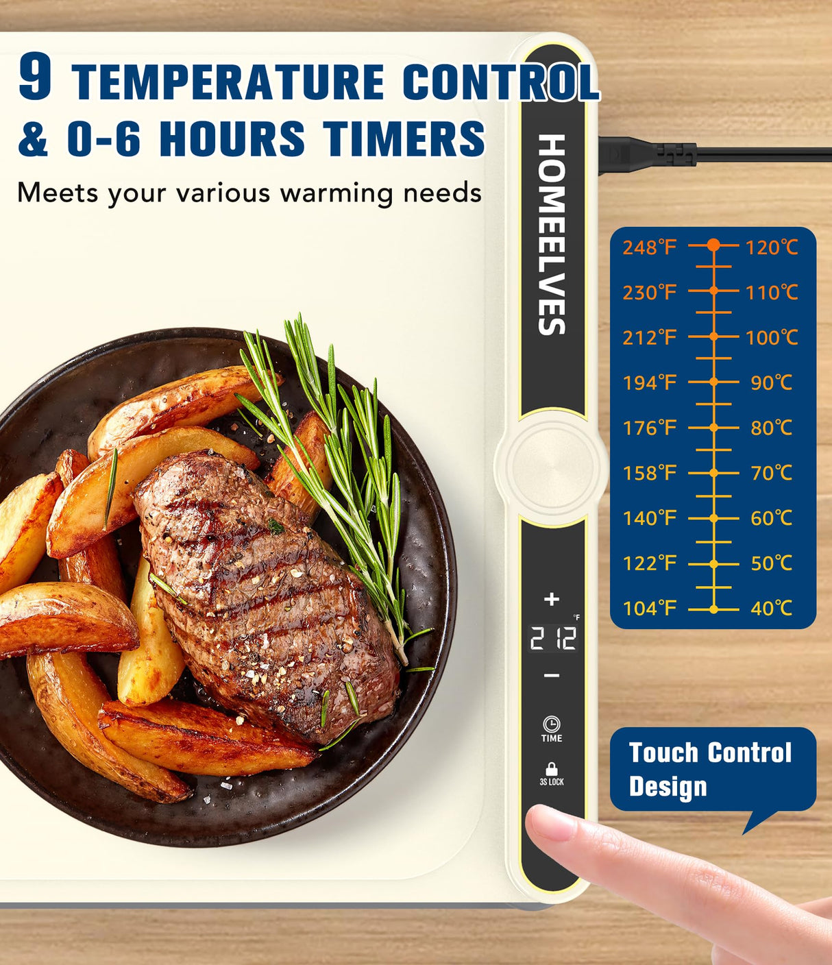 Food Warming Mat Extra Large, Rapid Heating Electric Warming Tray with 9 Temp Setting and 6 Hours Timer,Foldable Warming Trays for Food, Portable Food Warmers for Parties Buffet, Beige