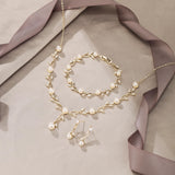 EVER FAITH Cubic Zirconia Pearl Leaf Wedding Jewelry Set for Bride Gold