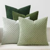 MIULEE Decorative Sage Green Christmas Throw Pillow Covers Soft Couch Set of 4 Boho Striped Cushion Covers Corduroy Pillowcases Farmhouse Home Decor for Couch Bed Sofa Room 18x18 Inch Forest Green