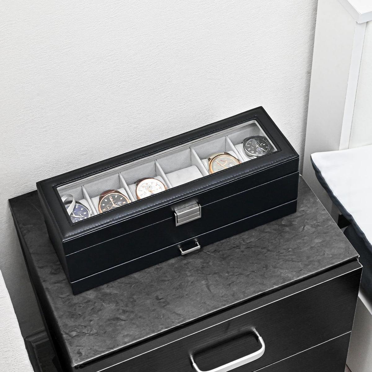 ProCase Watch Box, 6 Slot Watch Display Case with Drawer -Black