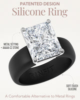 Rinfit Silicone Ring with Stone, Emerald Cut CZ - Blck/Sil, Size 7