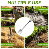 REILEIHODE Pitch Fork, 46 inch Garden Fork with Metal 4 Tines & Ergonomic D Handle, Heavy Duty Pitchforks for Gardening Digging Composting Soil Loosening