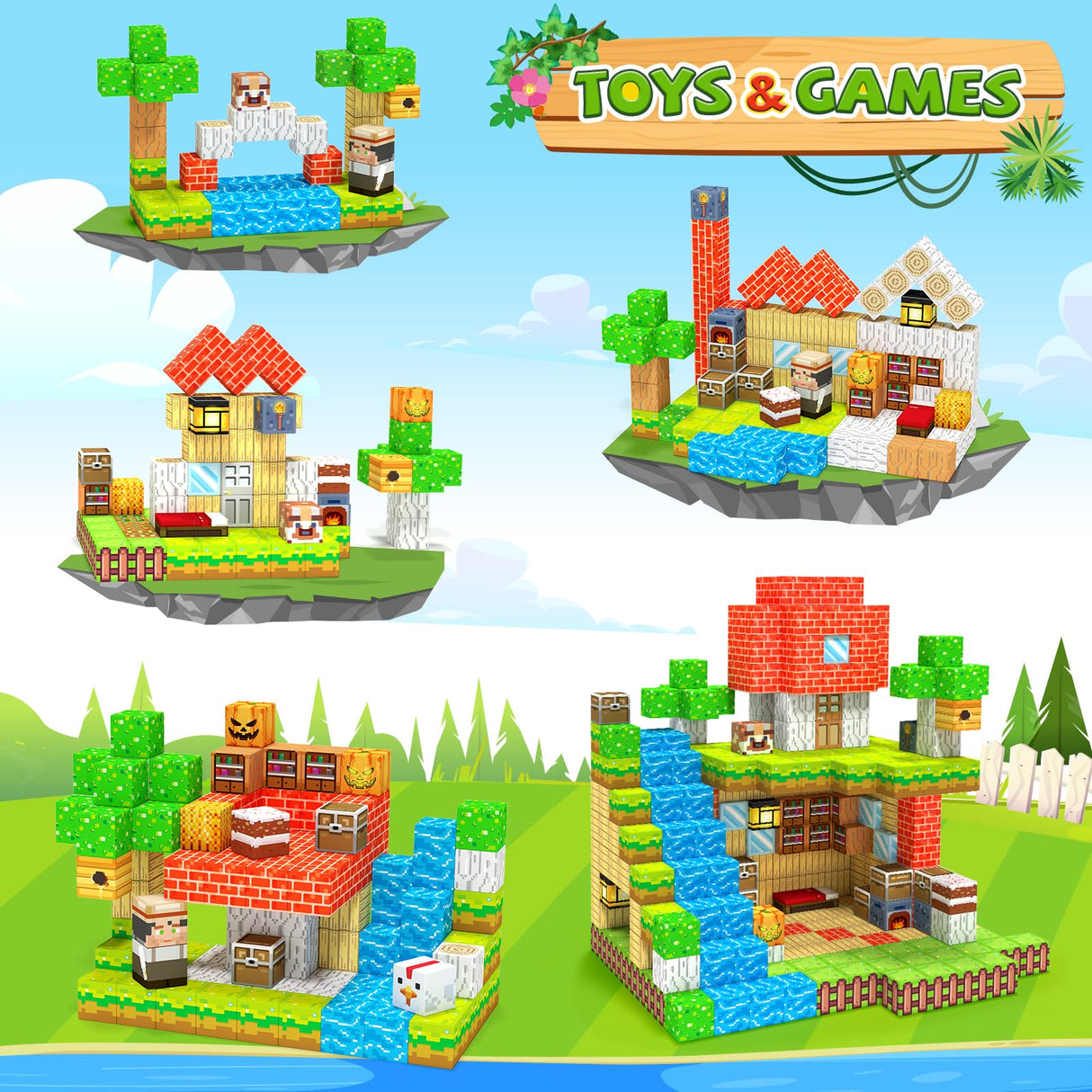 Magnetic Blocks, Magnetic Building Blocks, Magnet Cubes Kids Toys Farm games, Sensory STEM Building Toys for 3-5 4-6 5-7 6-8 Year Old Boys Girls, Christmas Birthday Gifts for Boys & Girls Ages 3+