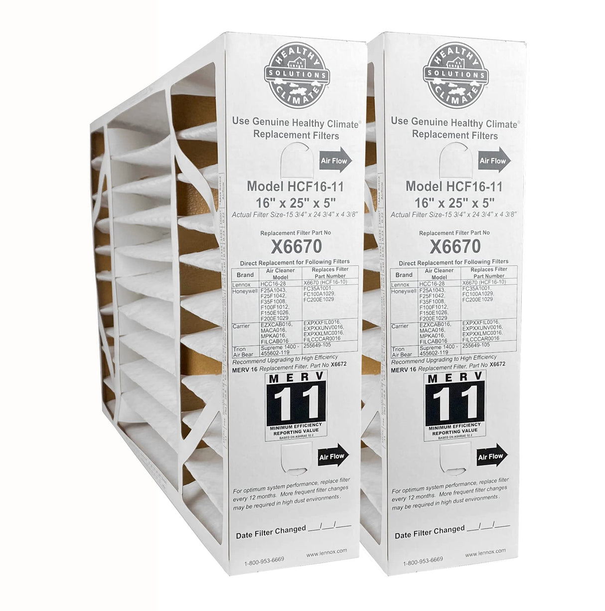 Lennox X6670 - (2-Pack) Healthy Climate 16" x 25" x 5" OEM HCF16-11 Air Filter, MERV 11