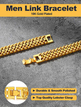 U7 Gold Bracelet for Men，14K Yellow Gold Plated Solid Mens Bracelet 12mm