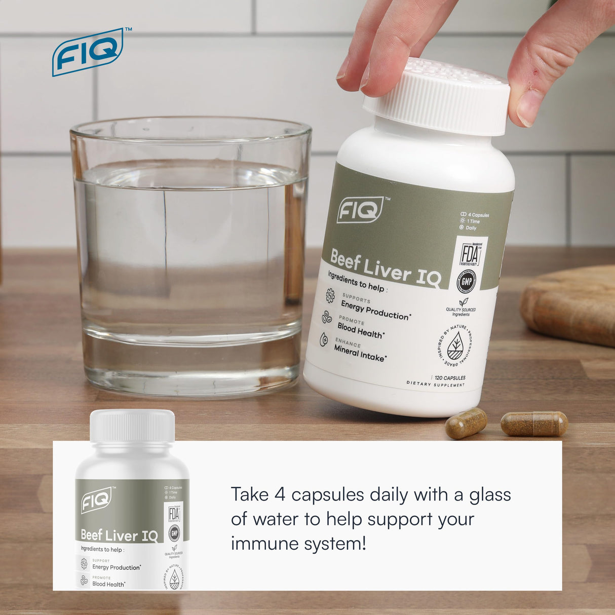 FIQ - Beef Liver IQ - Beef Liver Capsules - Supports Energy Production - Natural Iron, Copper, Vitamin A, & Vitamin B - High Absorption - 120 Capsules