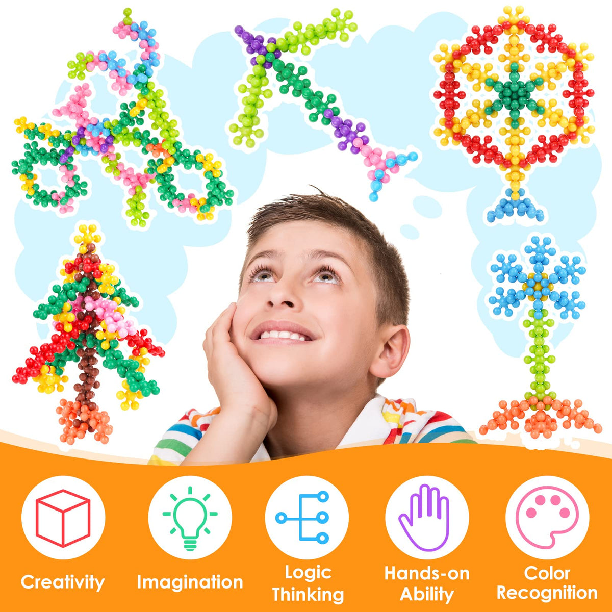 NiToy Building Blocks Educational Toy - 300PCS Snowflake Stem Construction Set for Kids 3+, Safe Non-Toxic Storage Case, Learning Gifts for Boys Girls, Multi-Color