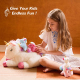 Vposyako 5 Pieces Unicorn Toys Stuffed Animals for Girls, 1 Mommy Unicorn with 4 Babies, Soft Plush Toys Gifts for Girls 3 4 5 6 7 8 9 Years, Kids, Children, Christmas, Birthday, Valentine's