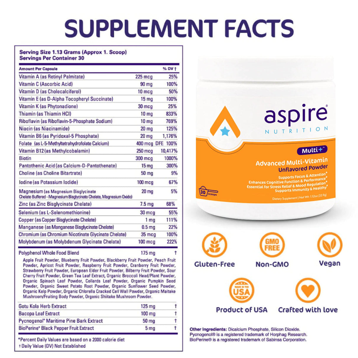 Aspire Multi+™ Advanced Multivitamin for Kids, Men & Women (unflavored Powder)