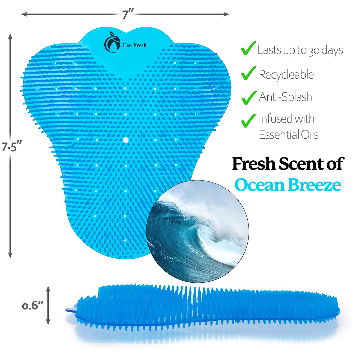 Premuim Large Urinal Screen Deodorizer 10 pack of 3D Wave – Anti-Splash Urinal Cake infused with Essential Oils for Long Lasting 30-Day Odor Control in Bathrooms Toilets Offices Schools, Ocean Breeze