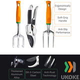 UKOKE Garden Tool Set, 12 Piece Aluminum Hand Tool Kit, Garden Canvas Apron with Storage Pocket, Outdoor Tool, Heavy Duty Gardening Work Set with Ergonomic Handle, Gardening Tools for women men