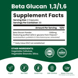 Beta Glucan Supplements 1000mg – 1,3/1,6D Beta Glucan Capsules for Immune Support – Natural Beta Glucans Fiber Supplement – 60 Veggie Capsules (60 Count, Unflavored)