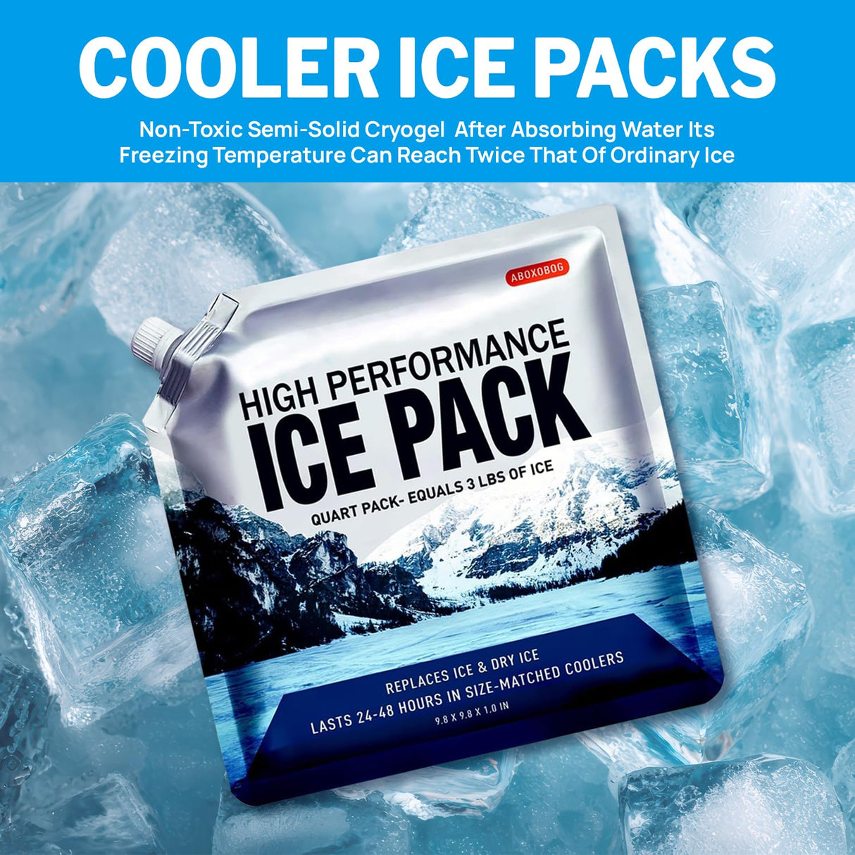 ABOXOBOG Reusable Ice Packs for Coolers Long Lasting Gel Freezer Packs for Lunch Bags Cooler Backpack Lunch Box, Keeps Food Cold Fresh (9.8"x9.8"x3P)