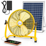 ZMLBTF 14" Solar Powered Fan with 20W Solar Panel & Rechargeable Battery, Portable, Quiet 12 Speed, 360° Tilt Head for Outside, Camping, Travel, Greenhouse, Chicken Coop, Patio, gazebo (Yellow)