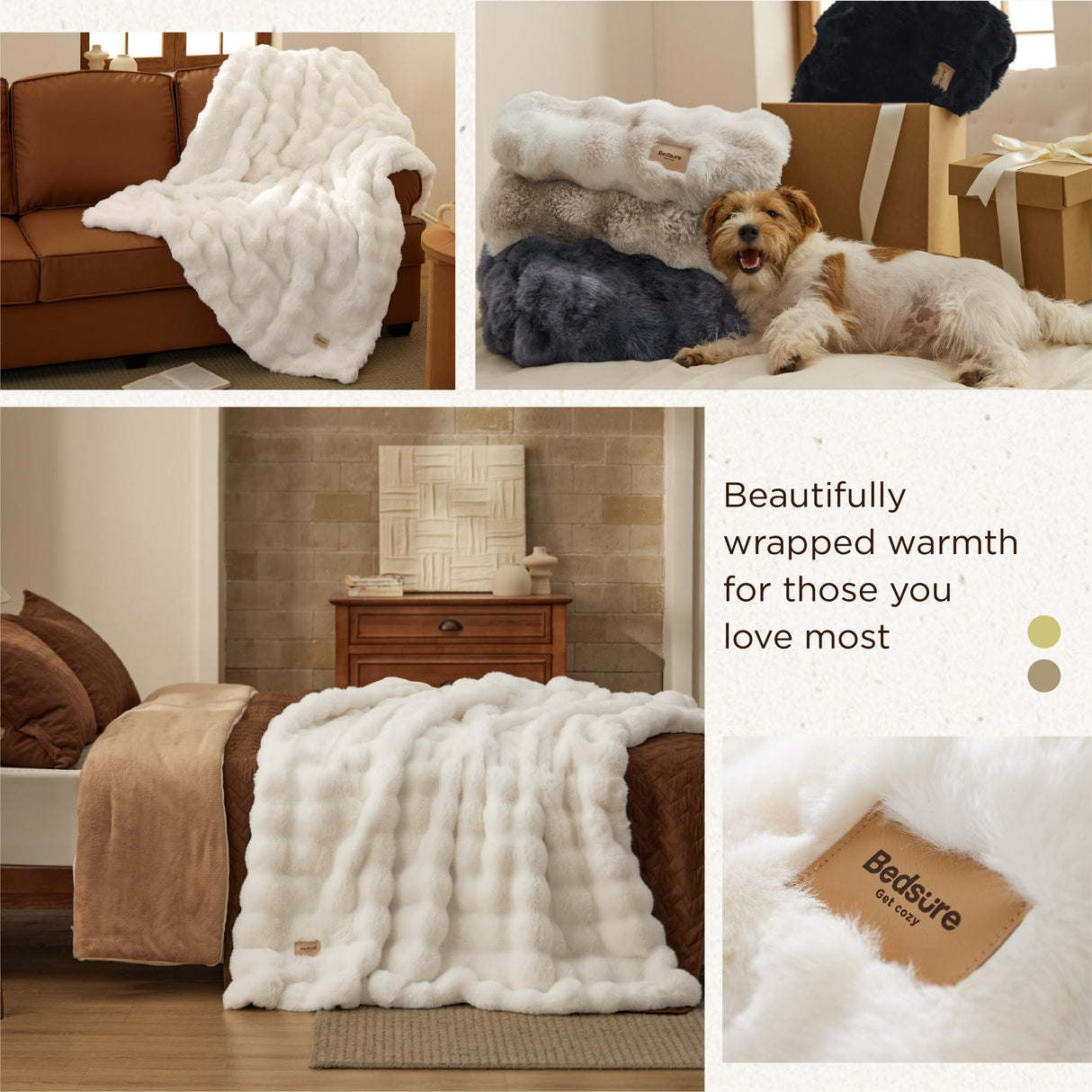 Bedsure GentleSoft Fluffy Throw Blanket, 870GSM Soft Bubble Faux Fur Throw Blanket for Couch, Fuzzy Plush Winter Decor for Christmas, Thick Warm Furry Cozy Gifts for Women Girls Mom, Cream, 50"x60"