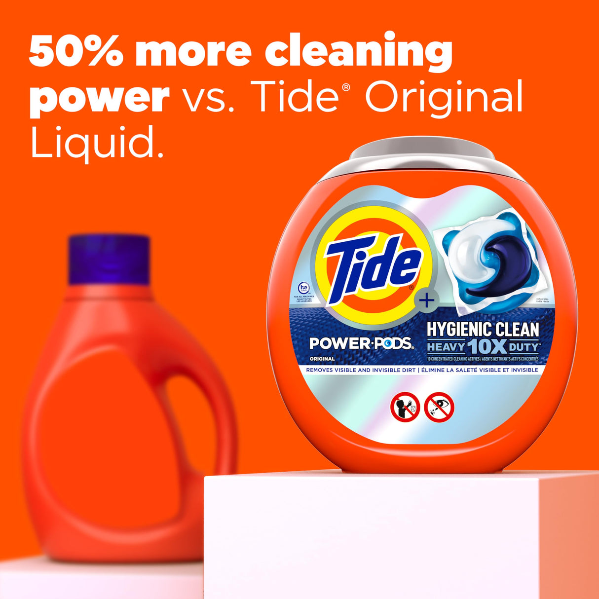 Tide Hygienic Clean Heavy 10x Duty Power PODS Laundry Detergent Pacs Original 63 count For Visible and Invisible Dirt (Pack of 1)