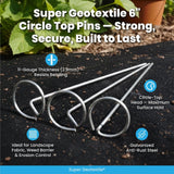 Super Geotextile Round Top Landscape Pins – 11 Gauge Heavy Duty 6 Inch Galvanized Steel Stakes for Landscape Fabric and Weed Barrier, 100 Pack
