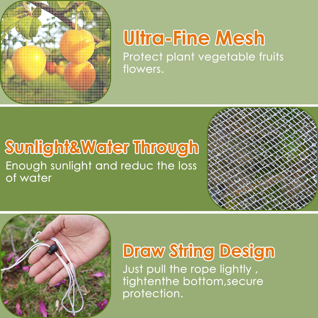 Mesh Plant Cover 3PCS,Garden Netting Mesh Outdoor,Netting for Tomato Plants,Garden Bug Netting Plant Cover,Bird Netting for Garden,Fruit Tree Netting (3.2 x 4.9 ft)