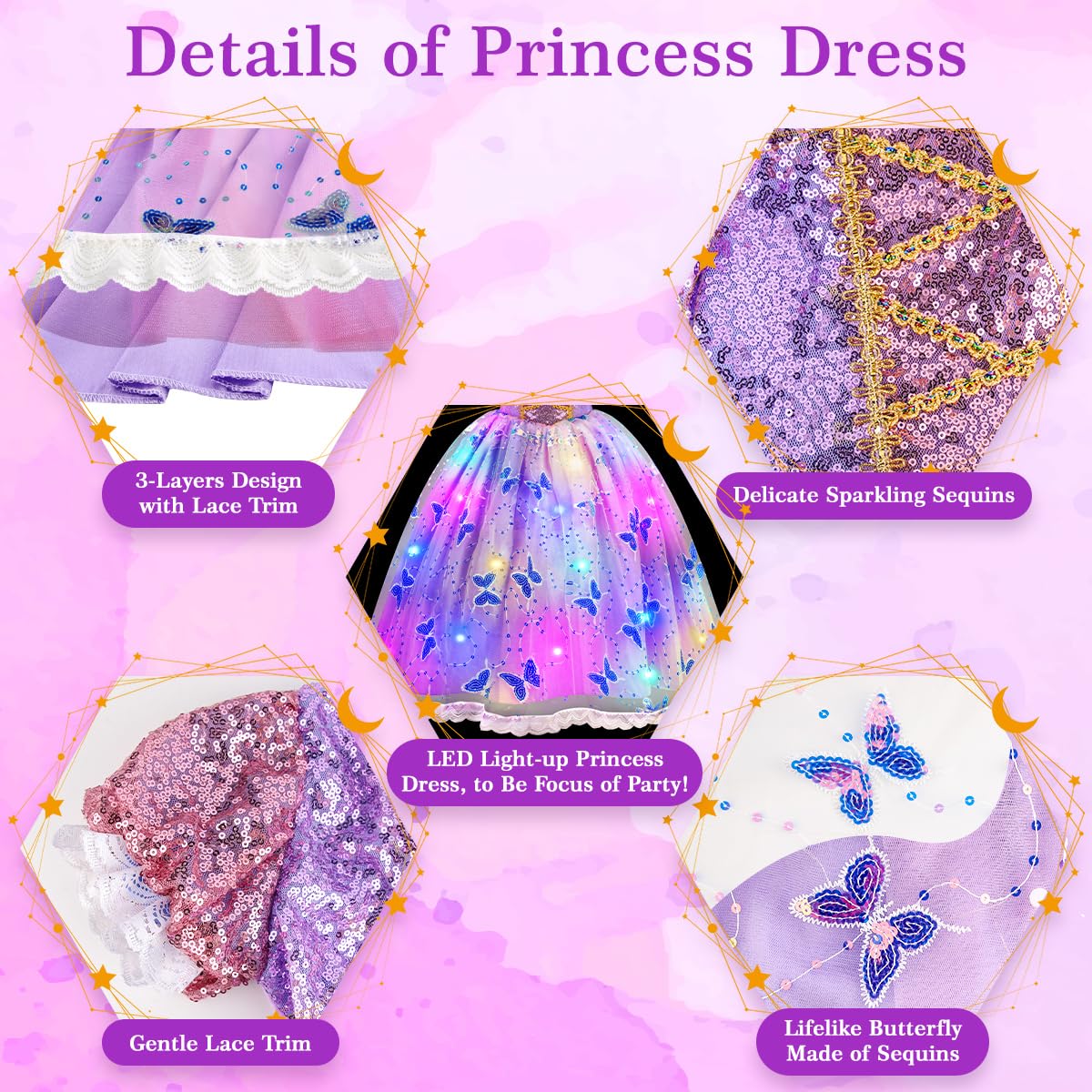 Meland Light Up Princess Dress for Girls, Dress Up Toy Gift Set(5-6 Years)