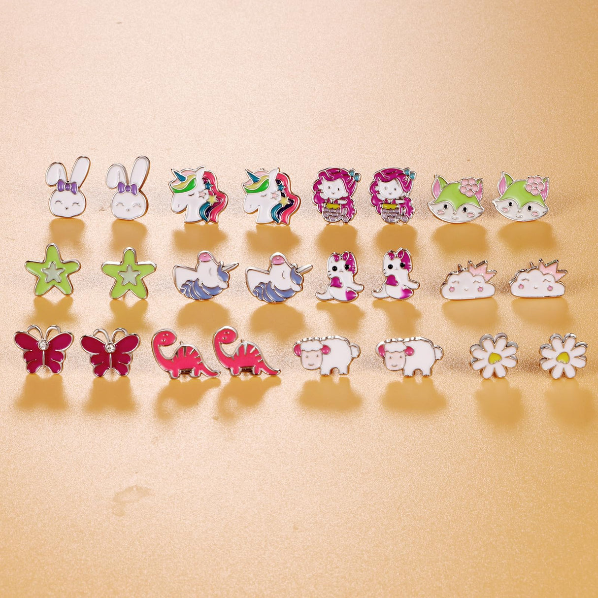 60 Pairs Cute Earrings Set - Hypoallergenic Stainless Steel Studs with Cartoon Characters, Colorful Faux Pearls & Sparkling Cubic Zirconias (#1)