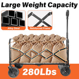 Wagons Carts Foldable - 280Lbs Collapsible Wagon Cart with Wheels Portable - Folding Wagon Lightweight for Camping, Sports, Travel, Picnic, Groceries, Shopping