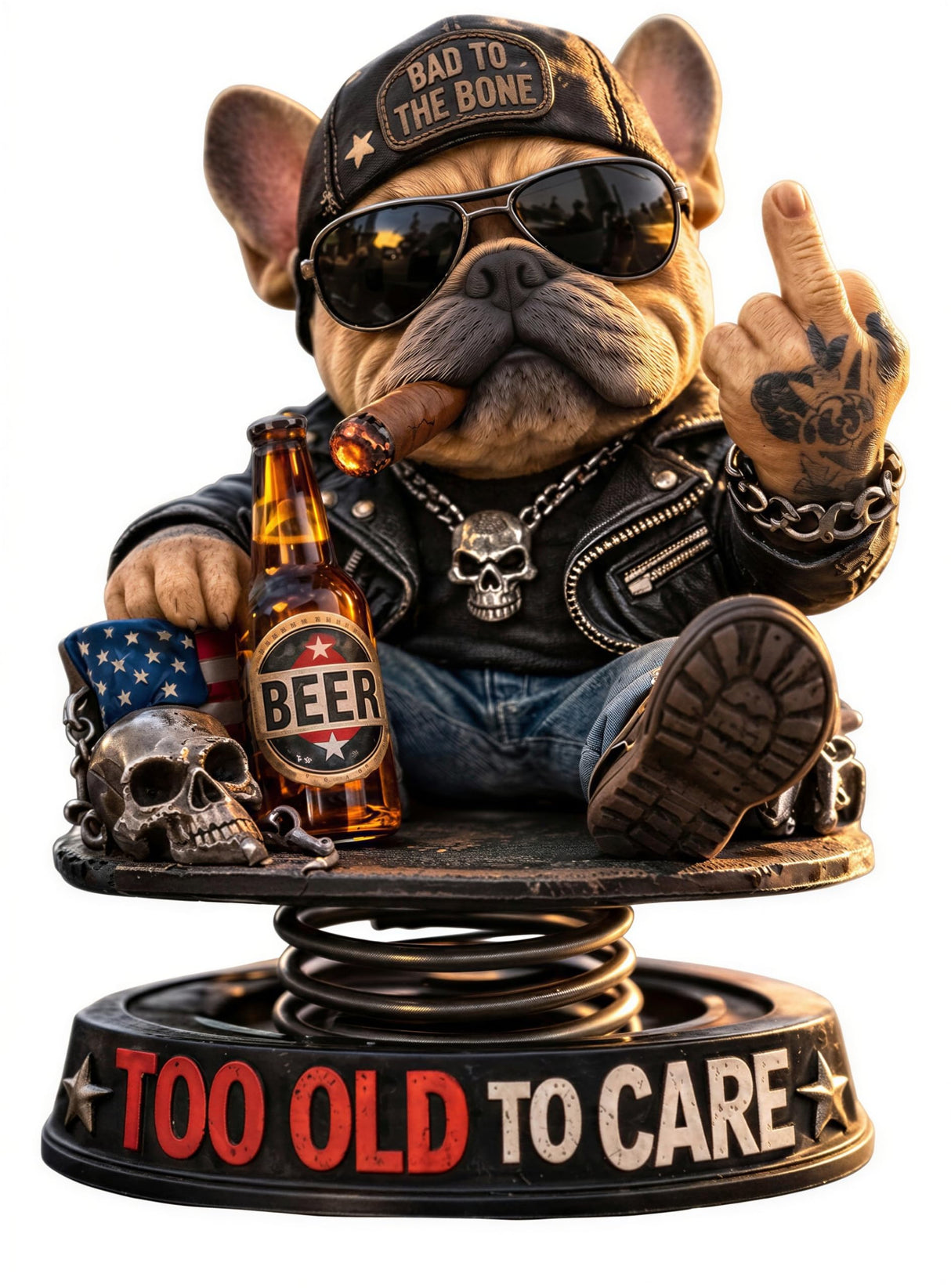 Pure Compression Too Old to Care Dashboard Bobbleheads Statue for Cars - Bulldog Figurine Decoration for Outdoor Garden - Funny Gag Gifts