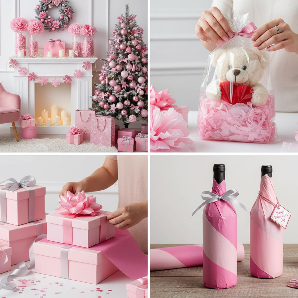 Qilery 500 Sheets Pink Tissue Paper Bulk for Gift Bags 15 x 20 Inch Acid Free Halloween Packaging Wrapping Decoupage Paper Sheets for Christmas Wedding Decoration DIY Flowers, Pom Poms Crafts Supplies